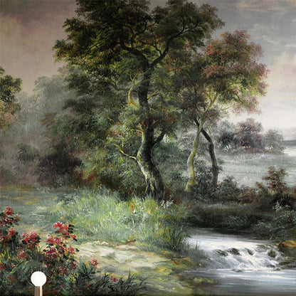 Forest Stream Wall Paper Mural Dark Color Classic Wall Art for Home, Personalized Size Turquoise Clearhalo 'Wall Decor' 'Wall Mural' 1186349