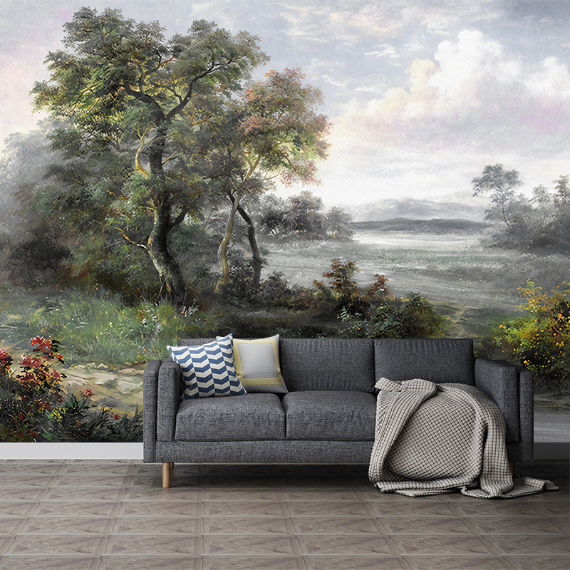 Forest Stream Wall Paper Mural Dark Color Classic Wall Art for Home, Personalized Size Clearhalo 'Wall Decor' 'Wall Mural' 1186350