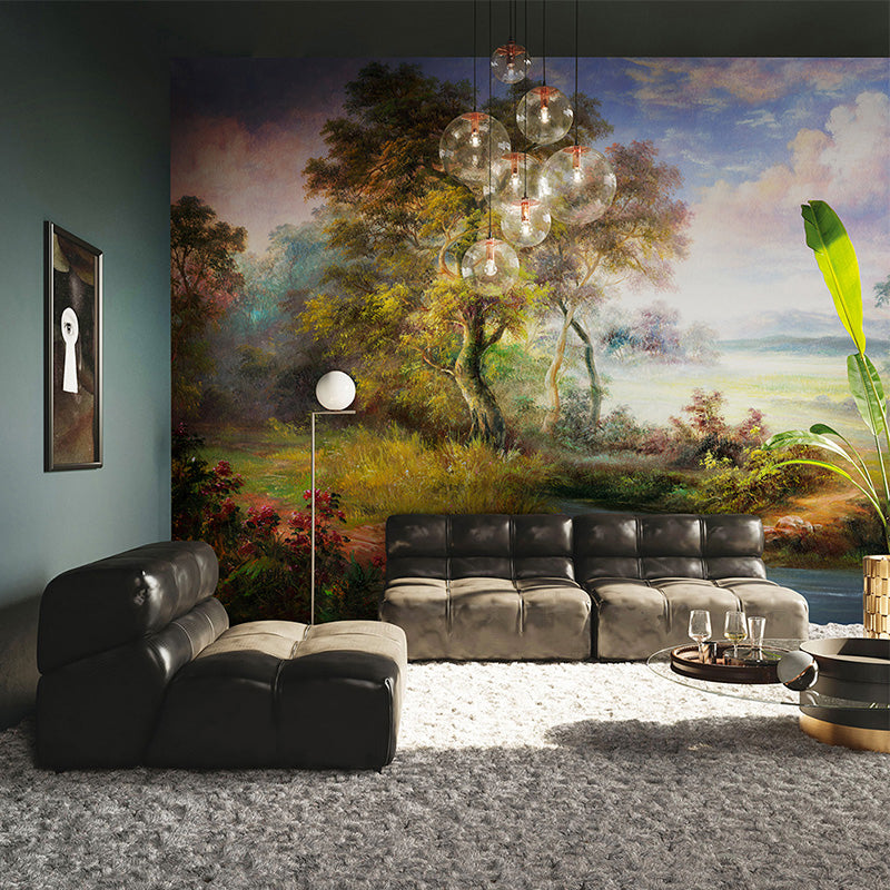 Forest Stream Wall Paper Mural Dark Color Classic Wall Art for Home, Personalized Size Yellow-Green Clearhalo 'Wall Decor' 'Wall Mural' 1186354