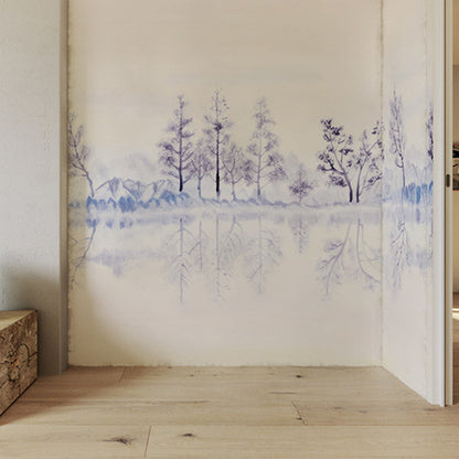 Purple-Yellow Modernist Mural Wallpaper Full Size Trees in River Bank Pattern Wall Art for Bedroom Purple-Yellow Clearhalo 'Wall Decor' 'Wall Mural' 1186384