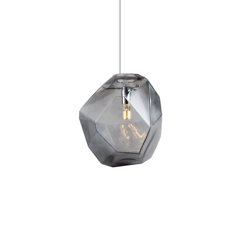 Faceted Grey/Orange/Purple Glass Pendant Lighting Contemporary 1 Light Dining Room Led Hanging Lamp Fixture Clearhalo 'Ceiling Lights' 'Glass shade' 'Glass' 'Modern Pendants' 'Modern' 'Pendant Lights' 'Pendants' Lighting' 118647