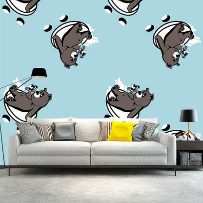 Pastel Color Bear Wall Murals Decal for Home Decor Cartoon Style Boys Bedroom Wall Art Gray-Blue Clearhalo 'Wall Decor' 'Wall Mural' 1186514