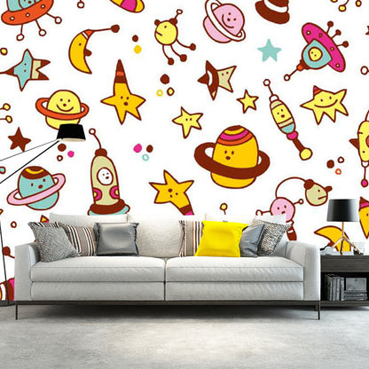 Yellow and Brown Stars Mural Decal Moisture Resistant Wall Covering for Child Bedroom Yellow-Brown Clearhalo 'Wall Decor' 'Wall Mural' 1186534