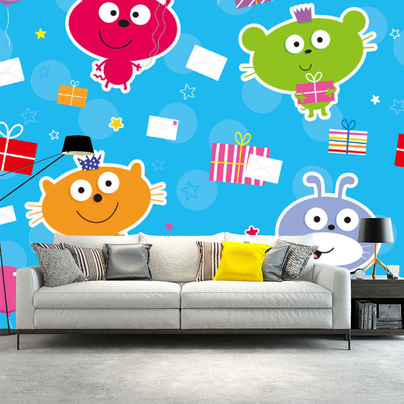 Cute Animals Murals Wallpaper for Home Decor, Multi-Color, Customize Size Available Blue Clearhalo 'Wall Decor' 'Wall Mural' 1186554