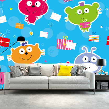Cute Animals Murals Wallpaper for Home Decor, Multi-Color, Customize Size Available Blue Clearhalo 'Wall Decor' 'Wall Mural' 1186554