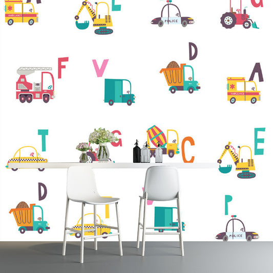 Yellow and Green Transportation Murals Vehicles Kids Style Mildew Resistant Wall Art for Boys Room Clearhalo 'Wall Decor' 'Wall Mural' 1186571