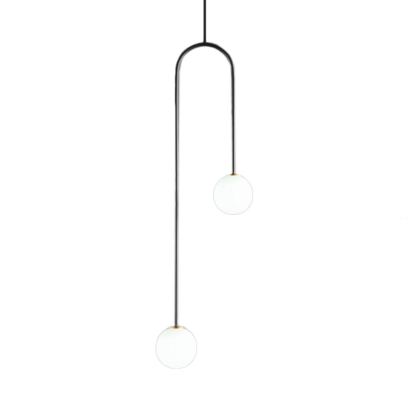 Black/Gold Ball Cluster Pendant Post-Modernist 2 Lights White Glass Led Ceiling Light Fixture with Bend Rod Clearhalo 'Ceiling Lights' 'Chandeliers' 'Glass shade' 'Glass' 'Modern Pendants' 'Modern' 'Pendant Lights' 'Pendants' Lighting' 118662