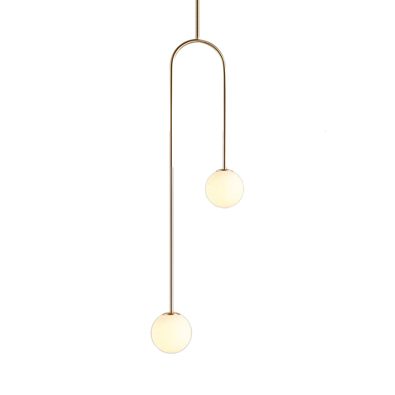 Black/Gold Ball Cluster Pendant Post-Modernist 2 Lights White Glass Led Ceiling Light Fixture with Bend Rod Clearhalo 'Ceiling Lights' 'Chandeliers' 'Glass shade' 'Glass' 'Modern Pendants' 'Modern' 'Pendant Lights' 'Pendants' Lighting' 118663
