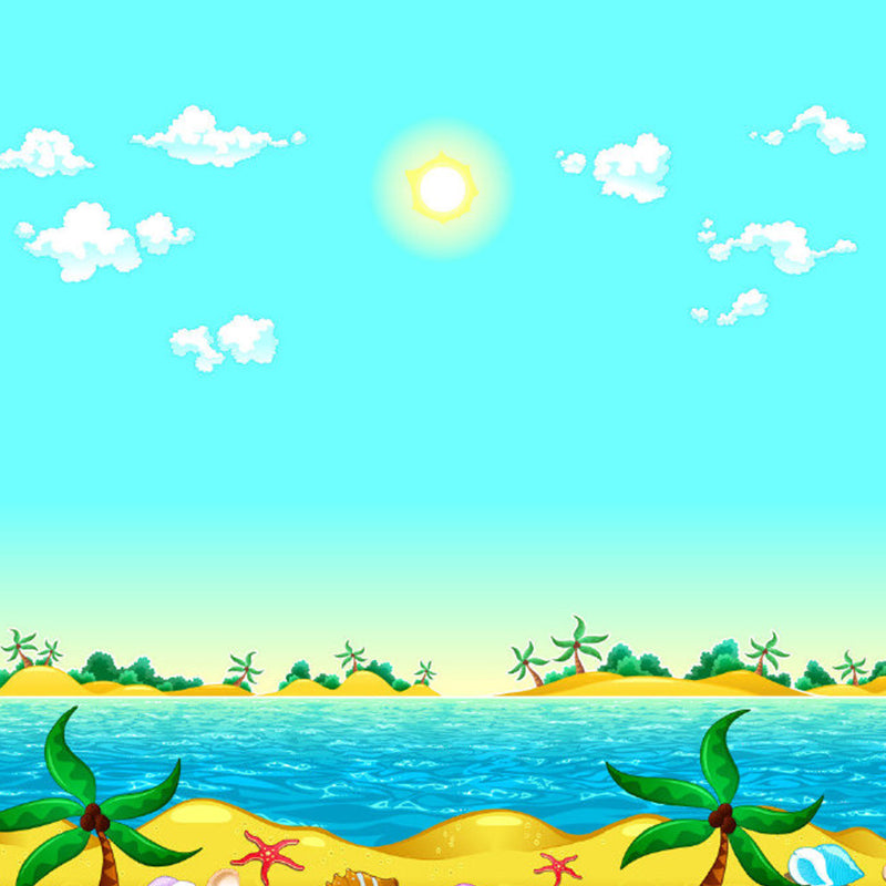 Blue and Yellow Beach Murals Wallpaper Waterproofing Cartoon Bathroom Wall Decor Clearhalo 'Wall Decor' 'Wall Mural' 1186658