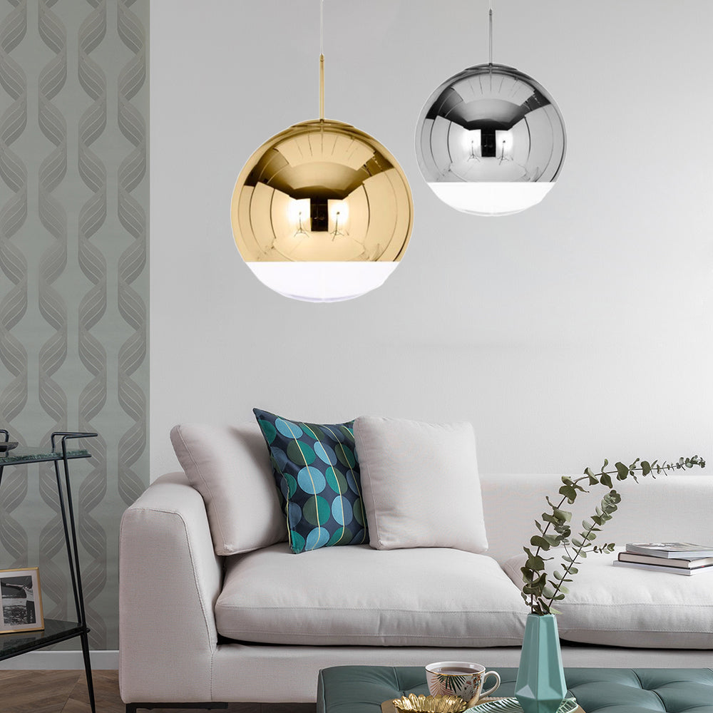 Globe Pendant Ceiling Light Simplicity Metal 1 Light Chrome/Gold Hanging Ceiling Light, 6"/8"/10"W Clearhalo 'Ceiling Lights' 'Glass shade' 'Glass' 'Modern Pendants' 'Modern' 'Pendant Lights' 'Pendants' Lighting' 118666
