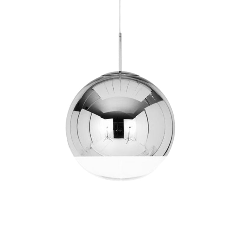 Globe Pendant Ceiling Light Simplicity Metal 1 Light Chrome/Gold Hanging Ceiling Light, 6"/8"/10"W Chrome Clearhalo 'Ceiling Lights' 'Glass shade' 'Glass' 'Modern Pendants' 'Modern' 'Pendant Lights' 'Pendants' Lighting' 118668