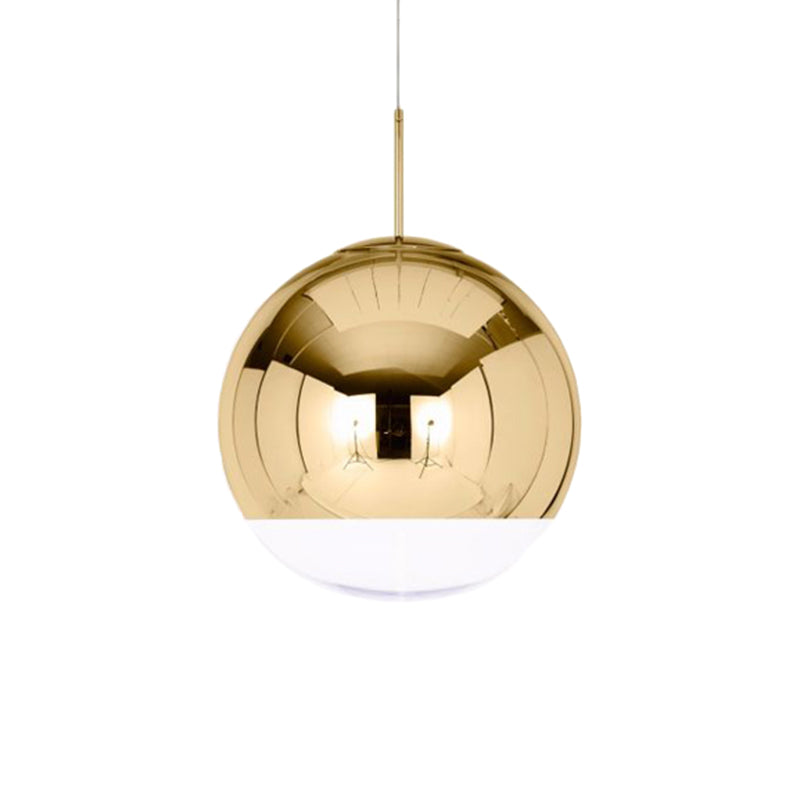 Globe Pendant Ceiling Light Simplicity Metal 1 Light Chrome/Gold Hanging Ceiling Light, 6"/8"/10"W Clearhalo 'Ceiling Lights' 'Glass shade' 'Glass' 'Modern Pendants' 'Modern' 'Pendant Lights' 'Pendants' Lighting' 118669