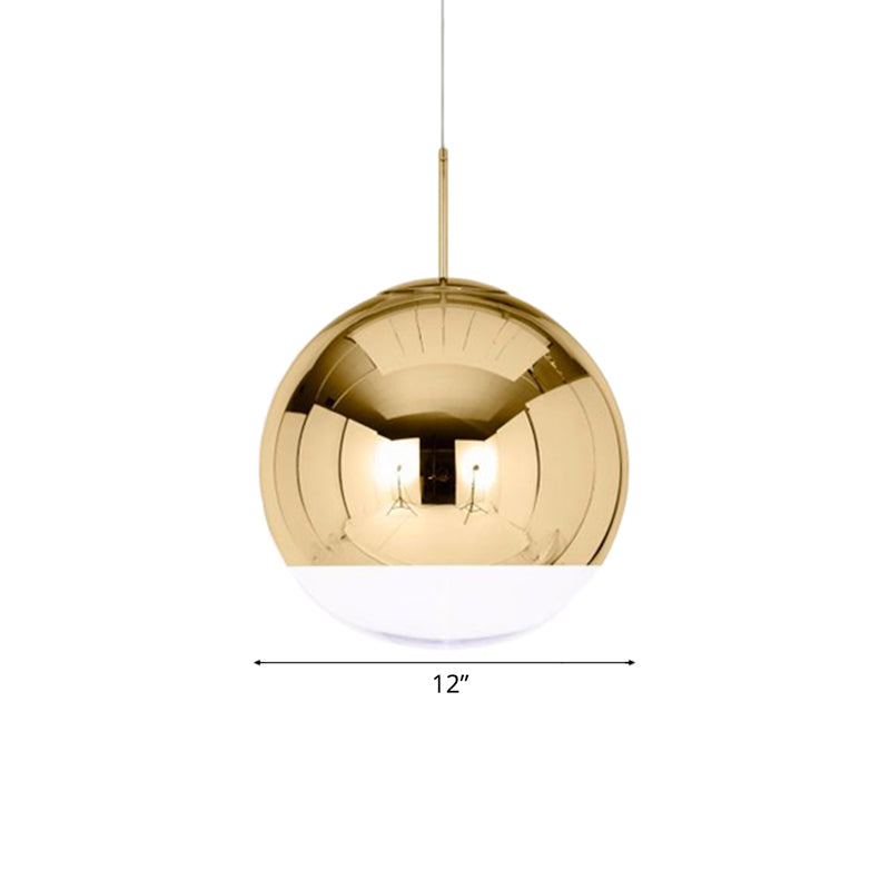 Globe Pendant Ceiling Light Simplicity Metal 1 Light Chrome/Gold Hanging Ceiling Light, 6"/8"/10"W Clearhalo 'Ceiling Lights' 'Glass shade' 'Glass' 'Modern Pendants' 'Modern' 'Pendant Lights' 'Pendants' Lighting' 118673