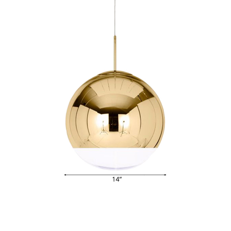 Globe Pendant Ceiling Light Simplicity Metal 1 Light Chrome/Gold Hanging Ceiling Light, 6"/8"/10"W Clearhalo 'Ceiling Lights' 'Glass shade' 'Glass' 'Modern Pendants' 'Modern' 'Pendant Lights' 'Pendants' Lighting' 118674