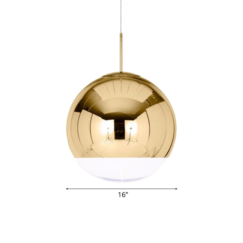 Globe Pendant Ceiling Light Simplicity Metal 1 Light Chrome/Gold Hanging Ceiling Light, 6"/8"/10"W Clearhalo 'Ceiling Lights' 'Glass shade' 'Glass' 'Modern Pendants' 'Modern' 'Pendant Lights' 'Pendants' Lighting' 118675