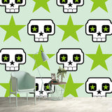 Cartoon Skull and Star Wall Murals Green and White Stain Resistant Wall Decor for Kids Bedroom Clearhalo 'Wall Decor' 'Wall Mural' 1186865
