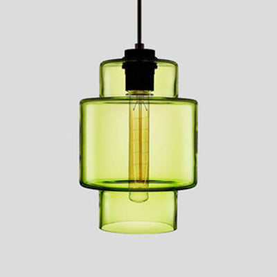 Cylindrical Hanging Lamp Simplicity Glass 1 Light Pink/Yellow/Blue Hanging Ceiling Light Green A Clearhalo 'Ceiling Lights' 'Glass shade' 'Glass' 'Modern Pendants' 'Modern' 'Pendant Lights' 'Pendants' Lighting' 118737