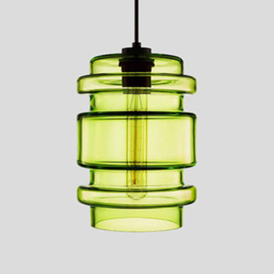 Cylindrical Hanging Lamp Simplicity Glass 1 Light Pink/Yellow/Blue Hanging Ceiling Light Green B Clearhalo 'Ceiling Lights' 'Glass shade' 'Glass' 'Modern Pendants' 'Modern' 'Pendant Lights' 'Pendants' Lighting' 118738