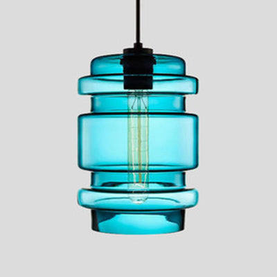 Cylindrical Hanging Lamp Simplicity Glass 1 Light Pink/Yellow/Blue Hanging Ceiling Light Blue B Clearhalo 'Ceiling Lights' 'Glass shade' 'Glass' 'Modern Pendants' 'Modern' 'Pendant Lights' 'Pendants' Lighting' 118742