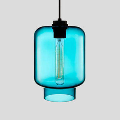 Cylindrical Hanging Lamp Simplicity Glass 1 Light Pink/Yellow/Blue Hanging Ceiling Light Blue D Clearhalo 'Ceiling Lights' 'Glass shade' 'Glass' 'Modern Pendants' 'Modern' 'Pendant Lights' 'Pendants' Lighting' 118744