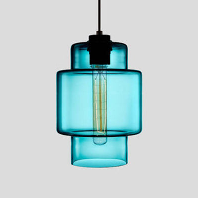 Cylindrical Hanging Lamp Simplicity Glass 1 Light Pink/Yellow/Blue Hanging Ceiling Light Blue A Clearhalo 'Ceiling Lights' 'Glass shade' 'Glass' 'Modern Pendants' 'Modern' 'Pendant Lights' 'Pendants' Lighting' 118745