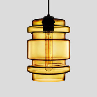 Cylindrical Hanging Lamp Simplicity Glass 1 Light Pink/Yellow/Blue Hanging Ceiling Light Yellow B Clearhalo 'Ceiling Lights' 'Glass shade' 'Glass' 'Modern Pendants' 'Modern' 'Pendant Lights' 'Pendants' Lighting' 118747