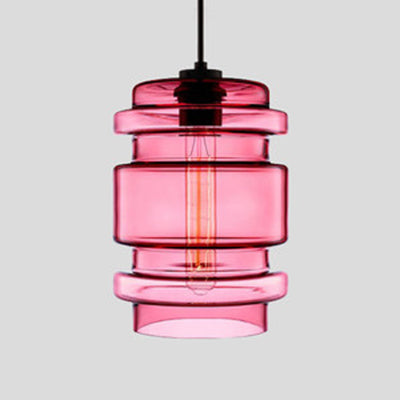 Cylindrical Hanging Lamp Simplicity Glass 1 Light Pink/Yellow/Blue Hanging Ceiling Light Pink B Clearhalo 'Ceiling Lights' 'Glass shade' 'Glass' 'Modern Pendants' 'Modern' 'Pendant Lights' 'Pendants' Lighting' 118751