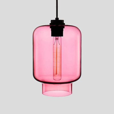 Cylindrical Hanging Lamp Simplicity Glass 1 Light Pink/Yellow/Blue Hanging Ceiling Light Pink D Clearhalo 'Ceiling Lights' 'Glass shade' 'Glass' 'Modern Pendants' 'Modern' 'Pendant Lights' 'Pendants' Lighting' 118753