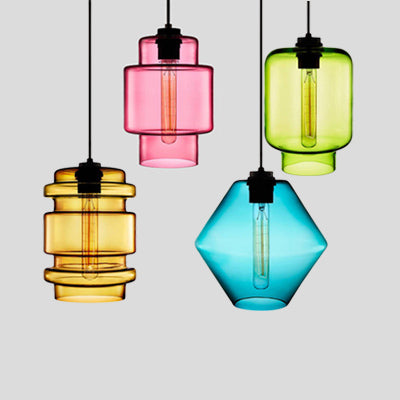 Cylindrical Hanging Lamp Simplicity Glass 1 Light Pink/Yellow/Blue Hanging Ceiling Light Clearhalo 'Ceiling Lights' 'Glass shade' 'Glass' 'Modern Pendants' 'Modern' 'Pendant Lights' 'Pendants' Lighting' 118754