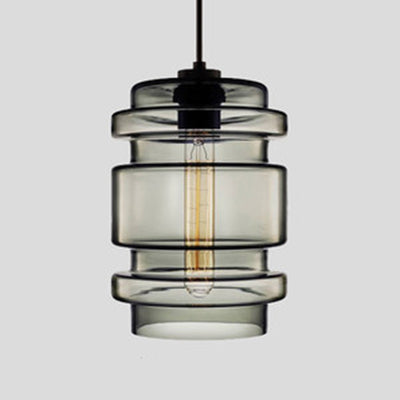 Cylindrical Hanging Lamp Simplicity Glass 1 Light Pink/Yellow/Blue Hanging Ceiling Light Smoke Gray B Clearhalo 'Ceiling Lights' 'Glass shade' 'Glass' 'Modern Pendants' 'Modern' 'Pendant Lights' 'Pendants' Lighting' 118762