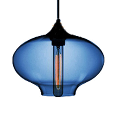 Glass Oval Hanging Lamp Simplicity 1 Light Red/Brown/Blue Hanging Ceiling Light Dark Blue Clearhalo 'Ceiling Lights' 'Glass shade' 'Glass' 'Modern Pendants' 'Modern' 'Pendant Lights' 'Pendants' Lighting' 118786