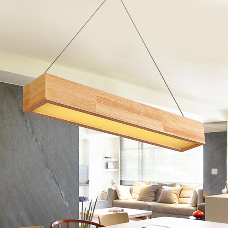 Beige Linear LED Pendant Light Modern 1-Head Wood Hanging Ceiling Lamp in Warm/White Light, 23.5"/35.5"/47" Wide Clearhalo 'Ceiling Lights' 'Pendant Lights' 'Pendants' Lighting' 119090