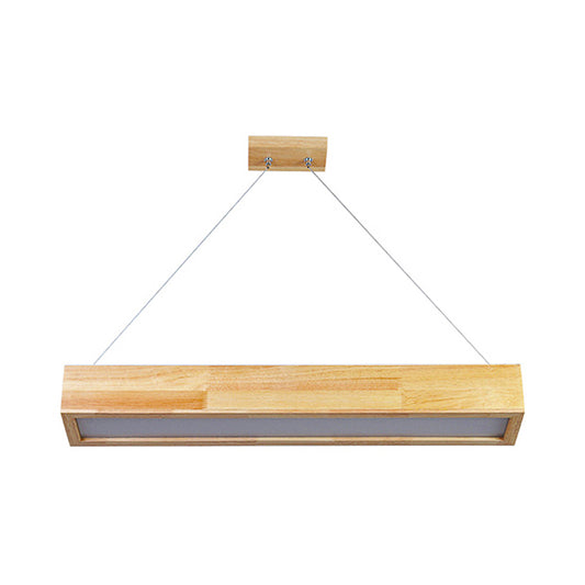 Beige Linear LED Pendant Light Modern 1-Head Wood Hanging Ceiling Lamp in Warm/White Light, 23.5"/35.5"/47" Wide Clearhalo 'Ceiling Lights' 'Pendant Lights' 'Pendants' Lighting' 119092