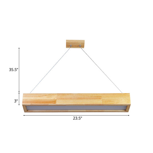Beige Linear LED Pendant Light Modern 1-Head Wood Hanging Ceiling Lamp in Warm/White Light, 23.5"/35.5"/47" Wide Clearhalo 'Ceiling Lights' 'Pendant Lights' 'Pendants' Lighting' 119093