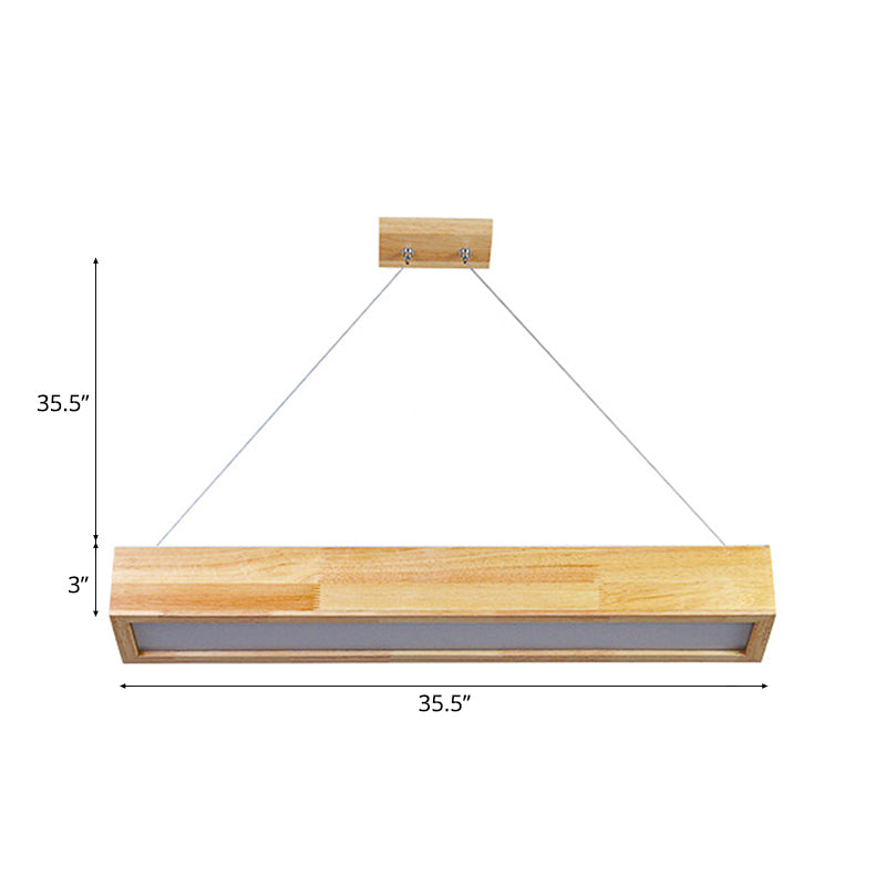 Beige Linear LED Pendant Light Modern 1-Head Wood Hanging Ceiling Lamp in Warm/White Light, 23.5"/35.5"/47" Wide Clearhalo 'Ceiling Lights' 'Pendant Lights' 'Pendants' Lighting' 119094