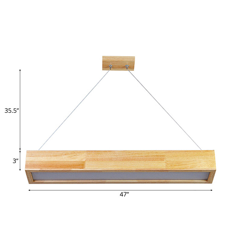 Beige Linear LED Pendant Light Modern 1-Head Wood Hanging Ceiling Lamp in Warm/White Light, 23.5"/35.5"/47" Wide Clearhalo 'Ceiling Lights' 'Pendant Lights' 'Pendants' Lighting' 119095