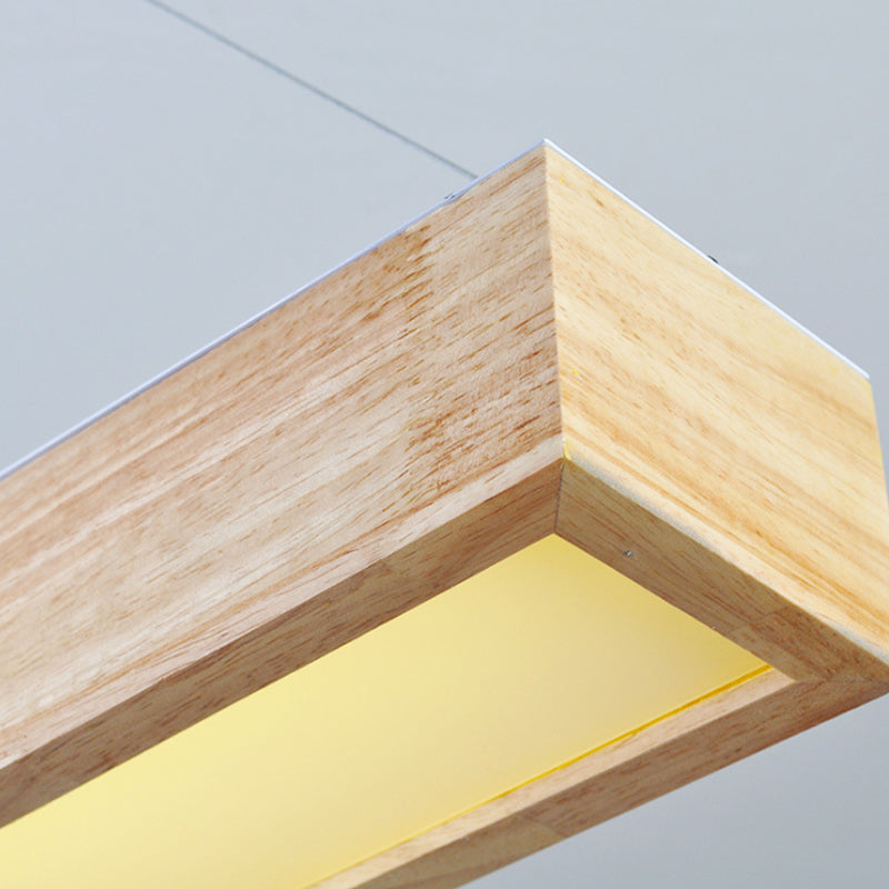 Beige Linear LED Pendant Light Modern 1-Head Wood Hanging Ceiling Lamp in Warm/White Light, 23.5"/35.5"/47" Wide Clearhalo 'Ceiling Lights' 'Pendant Lights' 'Pendants' Lighting' 119096