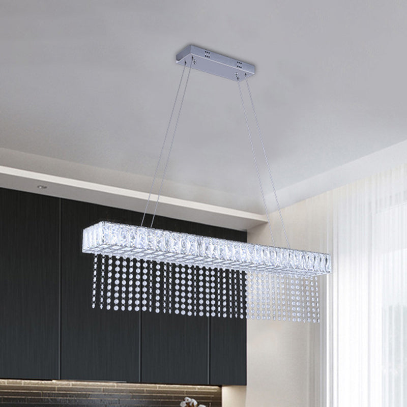 Oversized Rectangle Kitchen Island Light Modernist Crystal Clear LED Hanging Lamp with Chain Fringe Clear Clearhalo 'Ceiling Lights' 'Island Lights' Lighting' 1192561