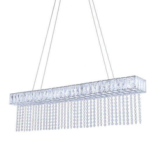 Oversized Rectangle Kitchen Island Light Modernist Crystal Clear LED Hanging Lamp with Chain Fringe Clearhalo 'Ceiling Lights' 'Island Lights' Lighting' 1192562
