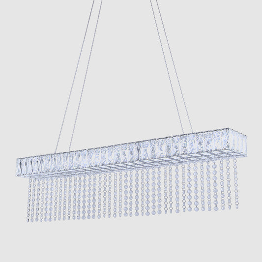 Oversized Rectangle Kitchen Island Light Modernist Crystal Clear LED Hanging Lamp with Chain Fringe Clearhalo 'Ceiling Lights' 'Island Lights' Lighting' 1192563