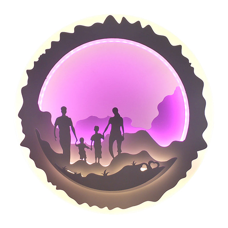 Round Bedroom Wall Mural Light Acrylic LED Chinese Style Wall Mounted Lighting with Loving Family/Surfing Pattern in Purple/Green Clearhalo 'Wall Lamps & Sconces' 'Wall Lights' Lighting' 1192588