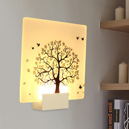 White Square Tree and Bird Wall Light Nordic Style LED Acrylic Wall Mural Lamp for Living Room White Clearhalo 'Wall Lamps & Sconces' 'Wall Lights' Lighting' 1192599