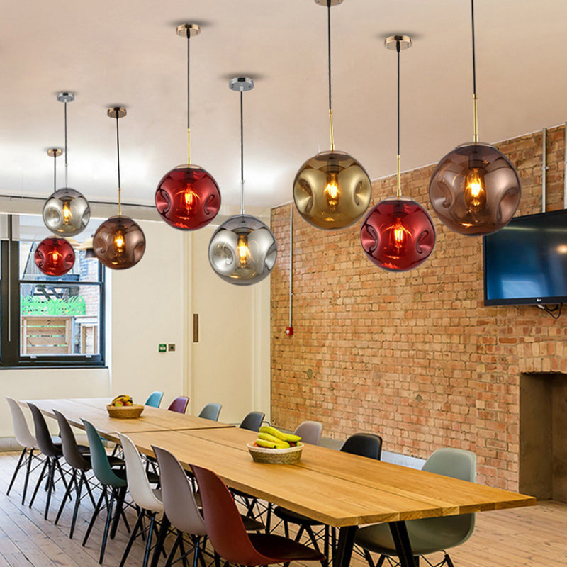 Modern Style 1 Bulb Pendant Light with Concave Glass Shade Silver/Red Global Hanging Light Fixture for Restaurant Clearhalo 'Ceiling Lights' 'Glass shade' 'Glass' 'Modern Pendants' 'Modern' 'Pendant Lights' 'Pendants' Lighting' 119262