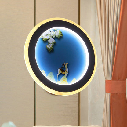 Blue/Yellow Rounded Wall Mounted Lighting Nordic Style LED Acrylic Wall Mural Light with Elk Deer Design Blue Clearhalo 'Wall Lamps & Sconces' 'Wall Lights' Lighting' 1192667