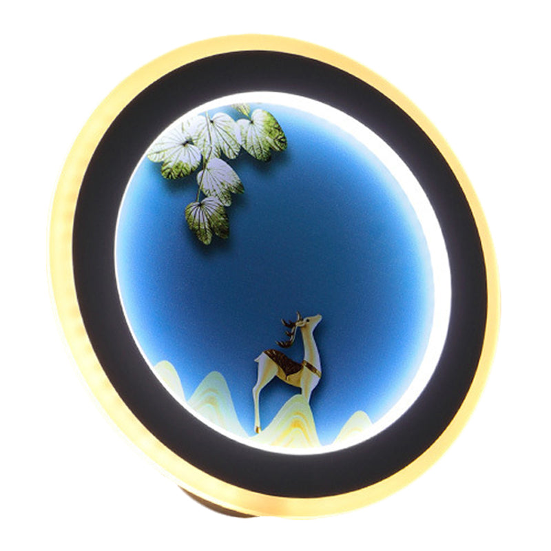 Blue/Yellow Rounded Wall Mounted Lighting Nordic Style LED Acrylic Wall Mural Light with Elk Deer Design Clearhalo 'Wall Lamps & Sconces' 'Wall Lights' Lighting' 1192669