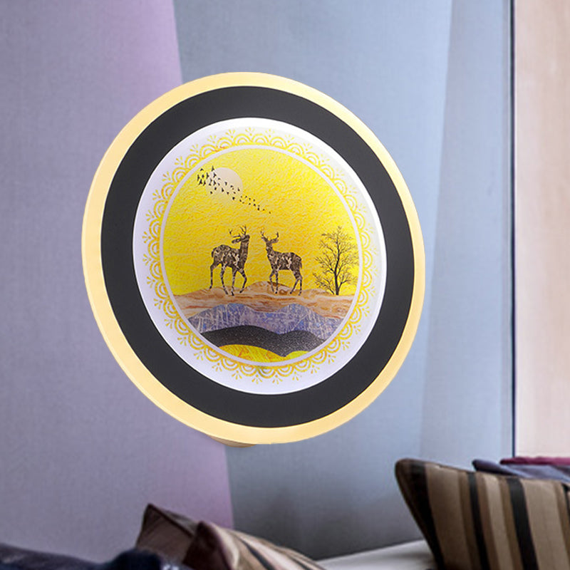 Blue/Yellow Rounded Wall Mounted Lighting Nordic Style LED Acrylic Wall Mural Light with Elk Deer Design Yellow Clearhalo 'Wall Lamps & Sconces' 'Wall Lights' Lighting' 1192671