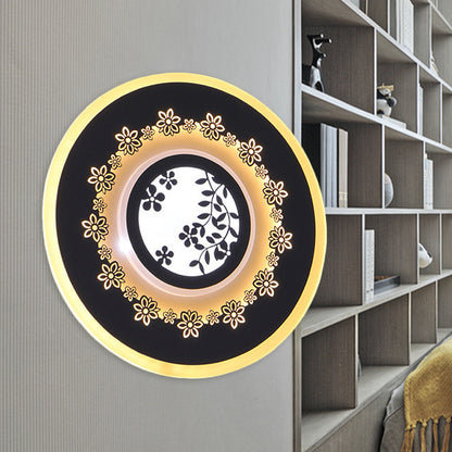 Rounded Corridor Wall Mount Light Fixture Acrylic LED Simple Wall Mural Lamp in Black with Feather/Blossom Pattern White B Clearhalo 'Wall Lamps & Sconces' 'Wall Lights' Lighting' 1192676