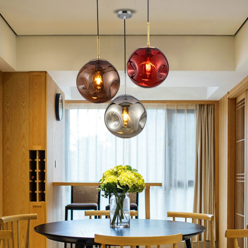 Modern Style 1 Bulb Pendant Light with Concave Glass Shade Silver/Red Global Hanging Light Fixture for Restaurant Clearhalo 'Ceiling Lights' 'Glass shade' 'Glass' 'Modern Pendants' 'Modern' 'Pendant Lights' 'Pendants' Lighting' 119269