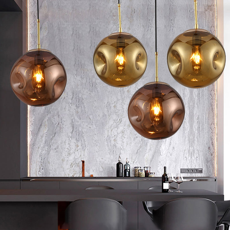 Modern Style 1 Bulb Pendant Light with Concave Glass Shade Silver/Red Global Hanging Light Fixture for Restaurant Clearhalo 'Ceiling Lights' 'Glass shade' 'Glass' 'Modern Pendants' 'Modern' 'Pendant Lights' 'Pendants' Lighting' 119270