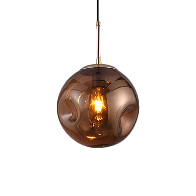 Modern Style 1 Bulb Pendant Light with Concave Glass Shade Silver/Red Global Hanging Light Fixture for Restaurant Bronze Clearhalo 'Ceiling Lights' 'Glass shade' 'Glass' 'Modern Pendants' 'Modern' 'Pendant Lights' 'Pendants' Lighting' 119271